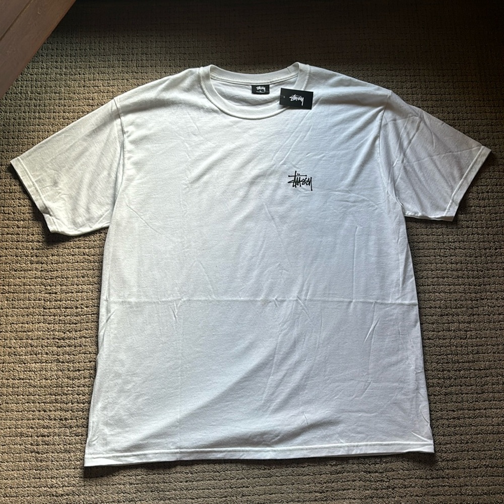 Stussy Stock Script Logo Essential Graphic Tshirt (XL)